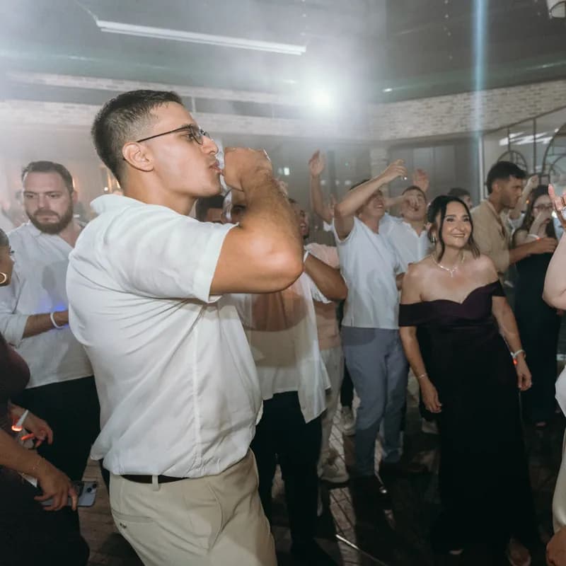 The bride and groom dancing together